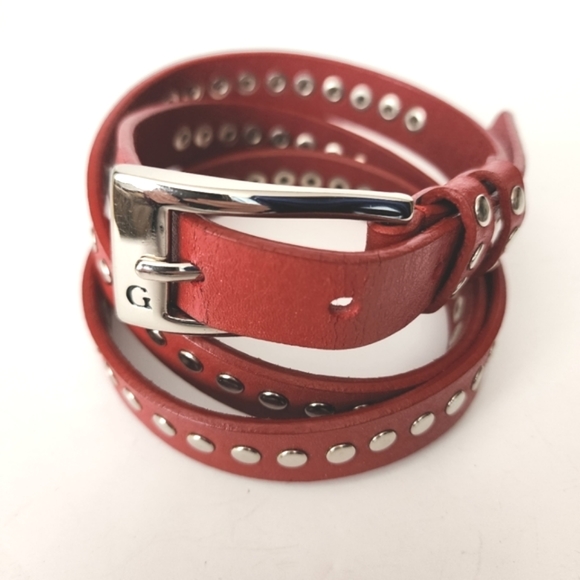 Guess Red Leather Studded Belt Extra Large - Picture 1 of 8